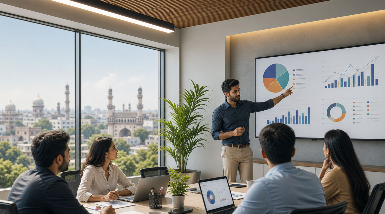 Digital marketing team reviewing SEO, advertising and campaign performance in Hyderabad