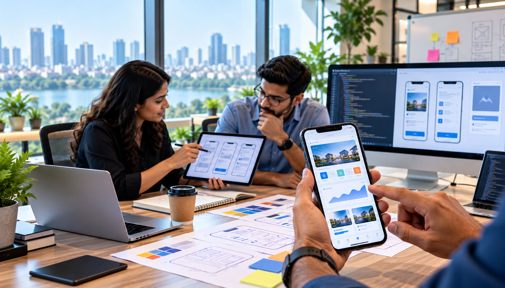 Mobile app development team designing an iOS and Android application in Hyderabad